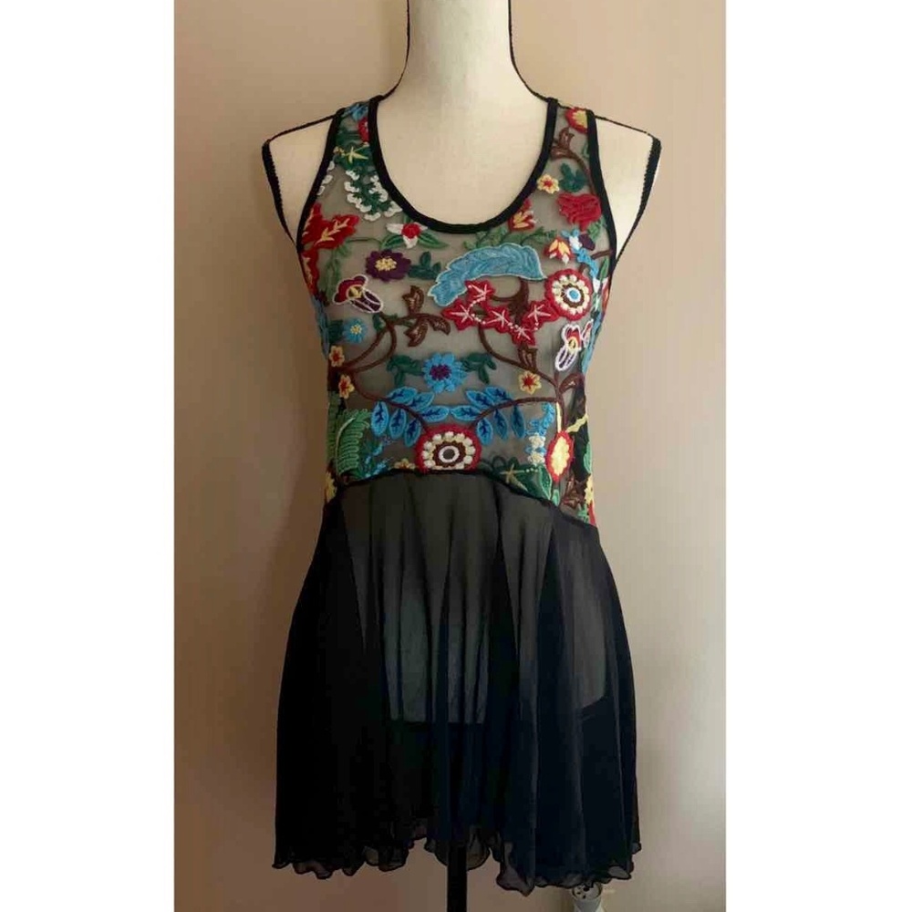 ~ELIF Black floral Cover up Dress- Size S~